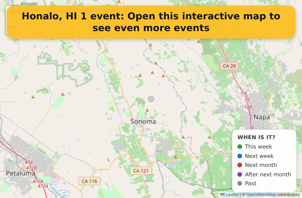 Map of events in Honalo, HI on the interactive EVENTULIST map