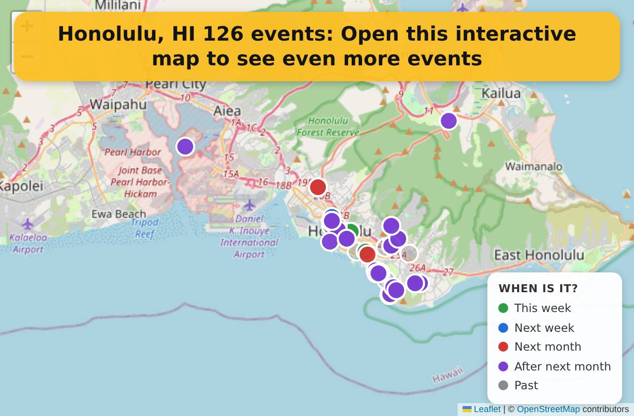 Map of events in Honolulu, HI on the interactive EVENTULIST map