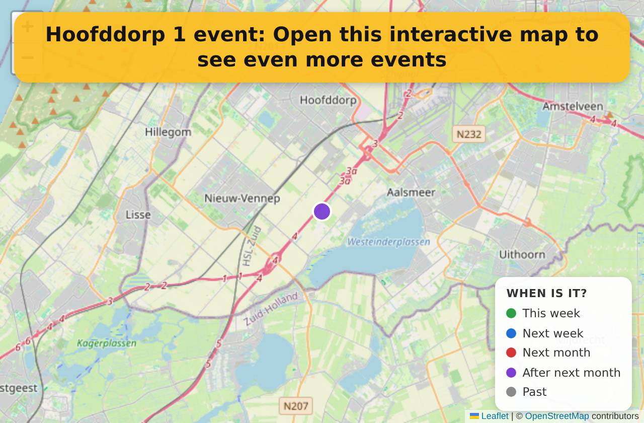 Map of events in Hoofddorp on the interactive EVENTULIST map