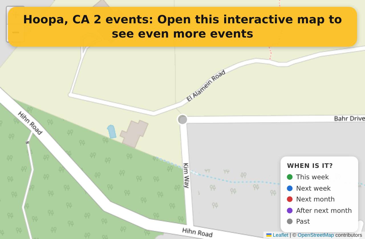 Map of events in Hoopa, CA on the interactive EVENTULIST map