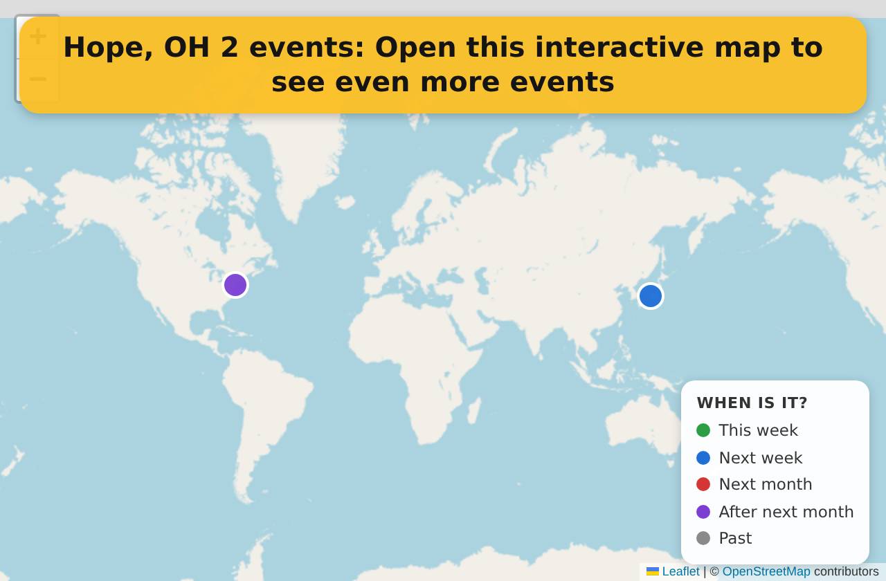 Map of events in Hope, OH on the interactive EVENTULIST map