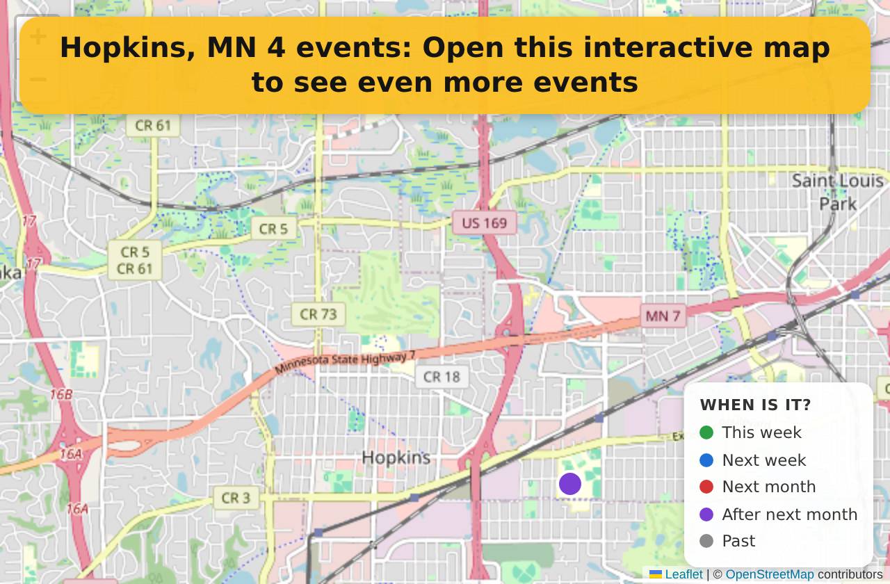Map of events in Hopkins, MN on the interactive EVENTULIST map
