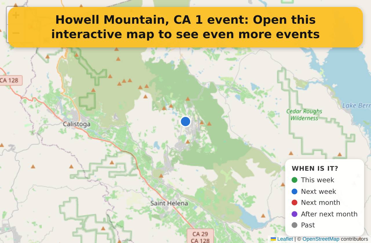 Map of events in Howell Mountain, CA on the interactive EVENTULIST map