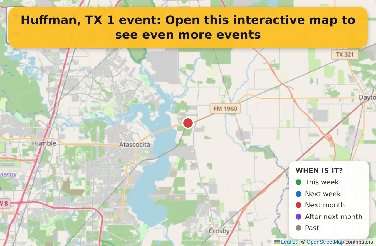 Map of events in Huffman, TX on the interactive EVENTULIST map