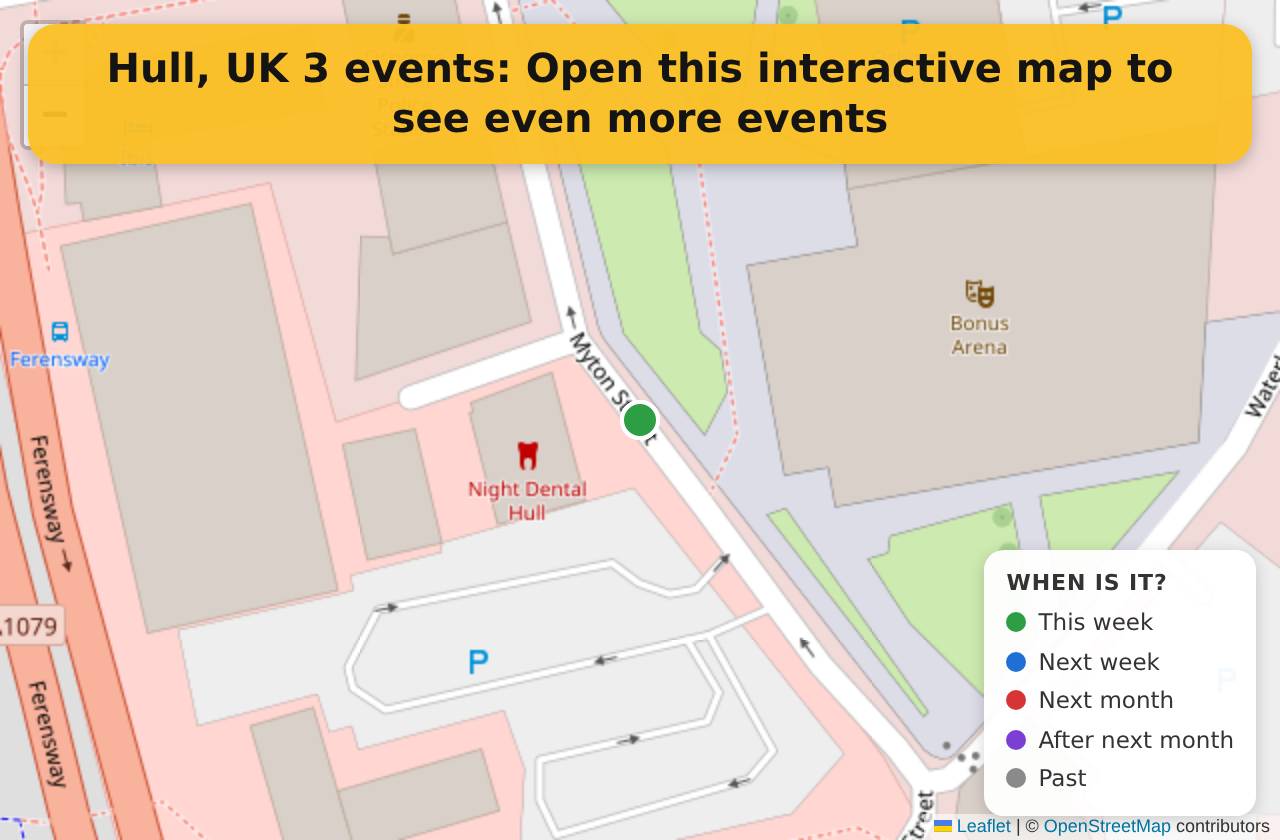 Map of events in Hull, UK on the interactive EVENTULIST map