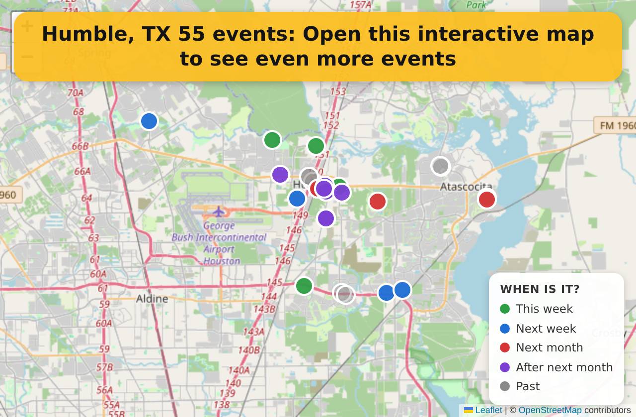 Map of events in Humble, TX on the interactive EVENTULIST map