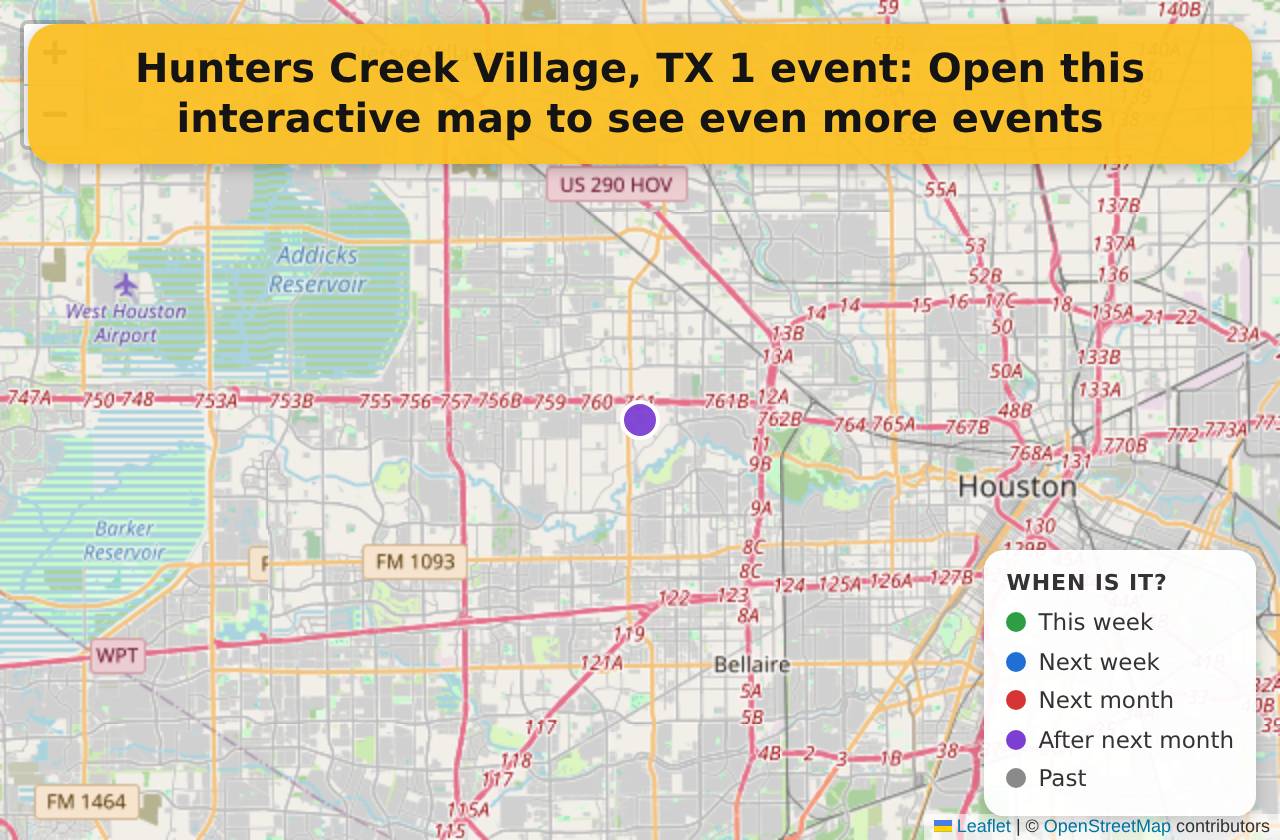 Map of events in Hunters Creek Village, TX on the interactive EVENTULIST map