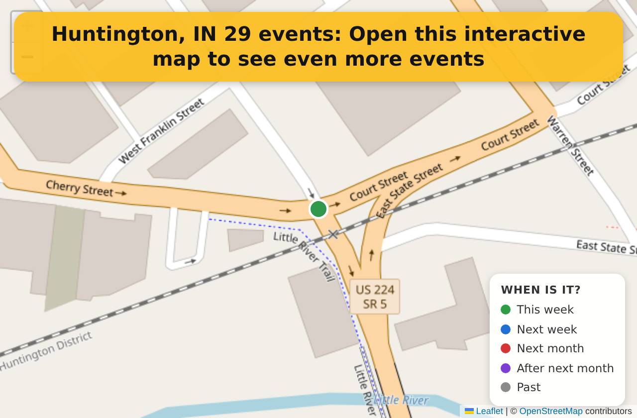 Map of events in Huntington, IN on the interactive EVENTULIST map
