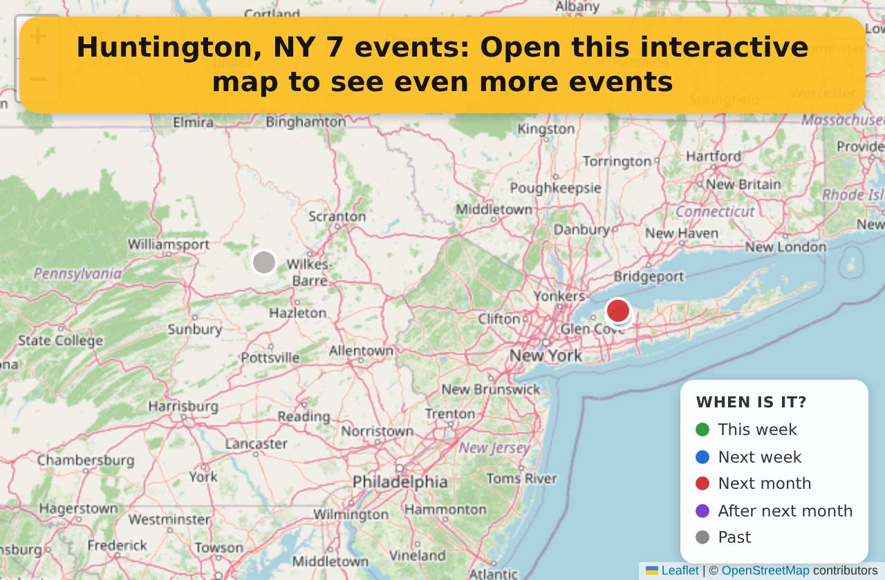 Map of events in Huntington, NY on the interactive EVENTULIST map