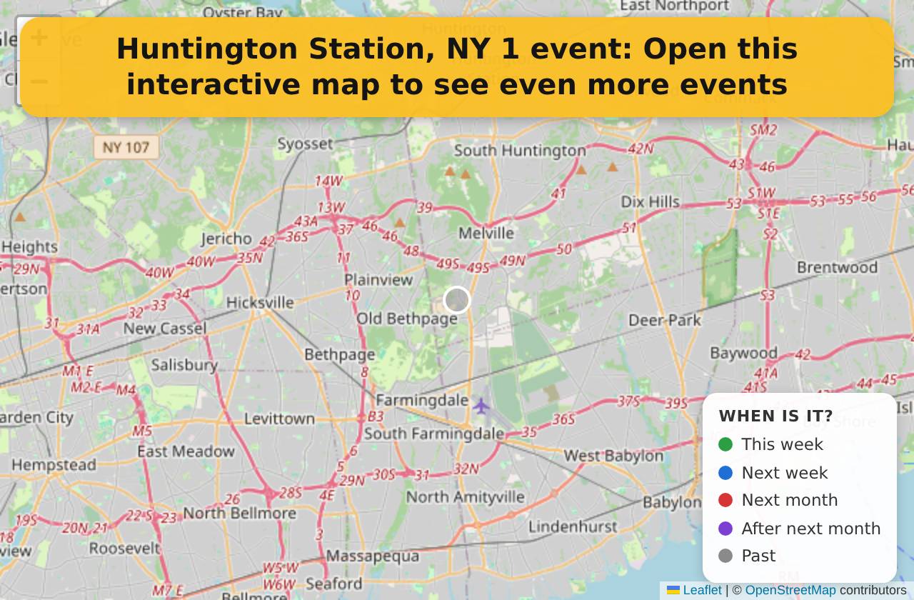 Map of events in Huntington Station, NY on the interactive EVENTULIST map