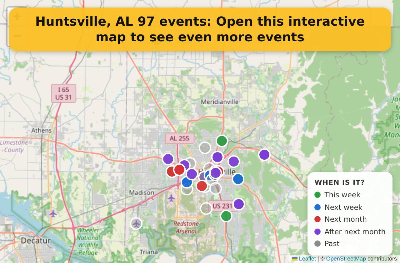 Map of events in Huntsville, AL on the interactive EVENTULIST map