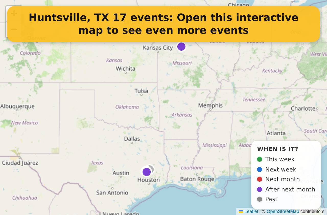 Map of events in Huntsville, TX on the interactive EVENTULIST map
