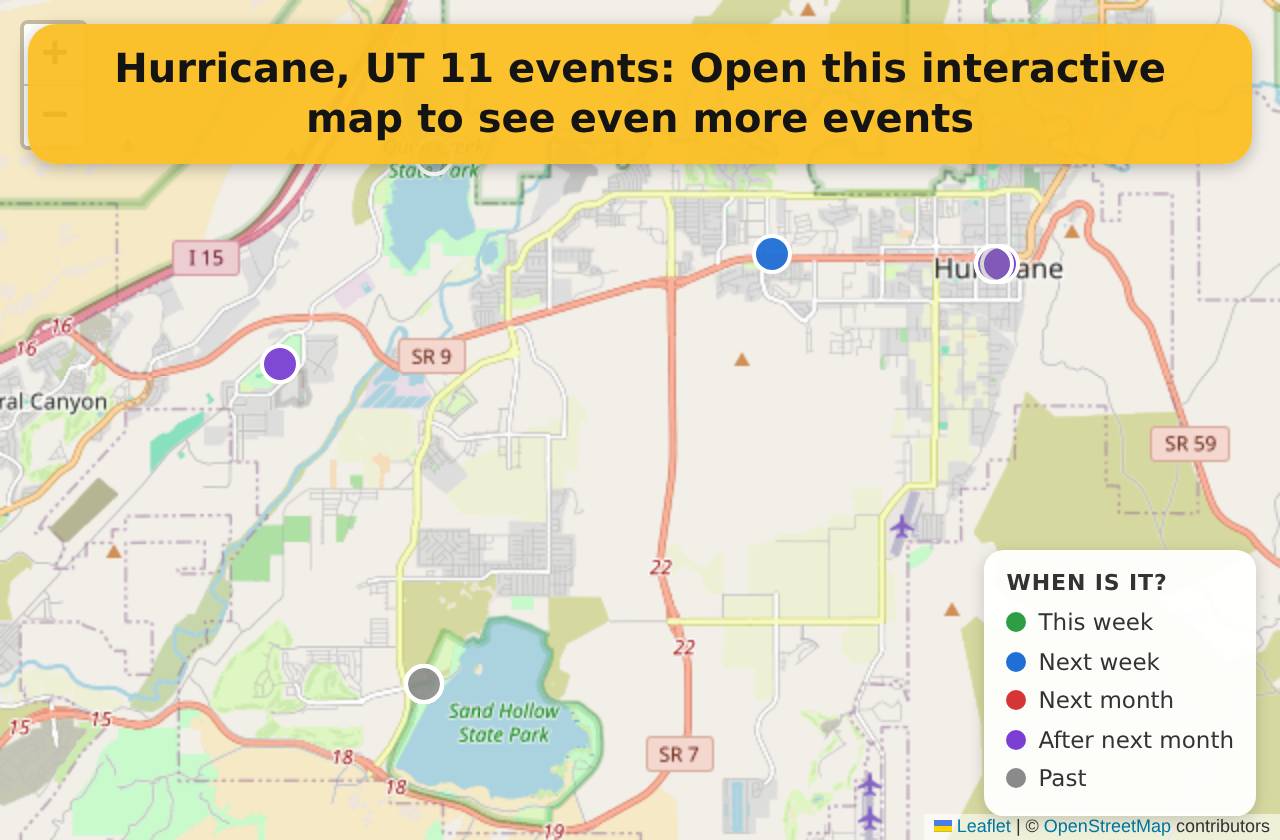 Map of events in Hurricane, UT on the interactive EVENTULIST map