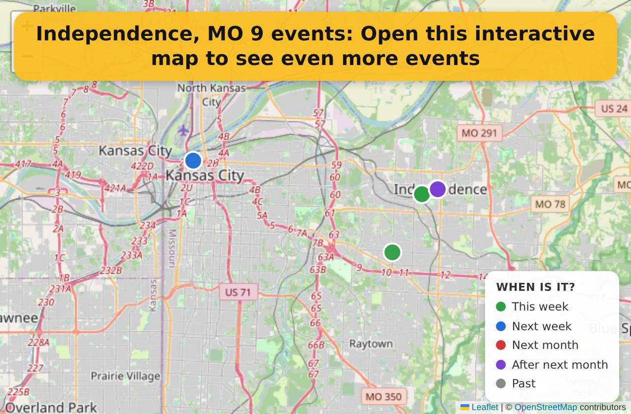Map of events in Independence, MO on the interactive EVENTULIST map