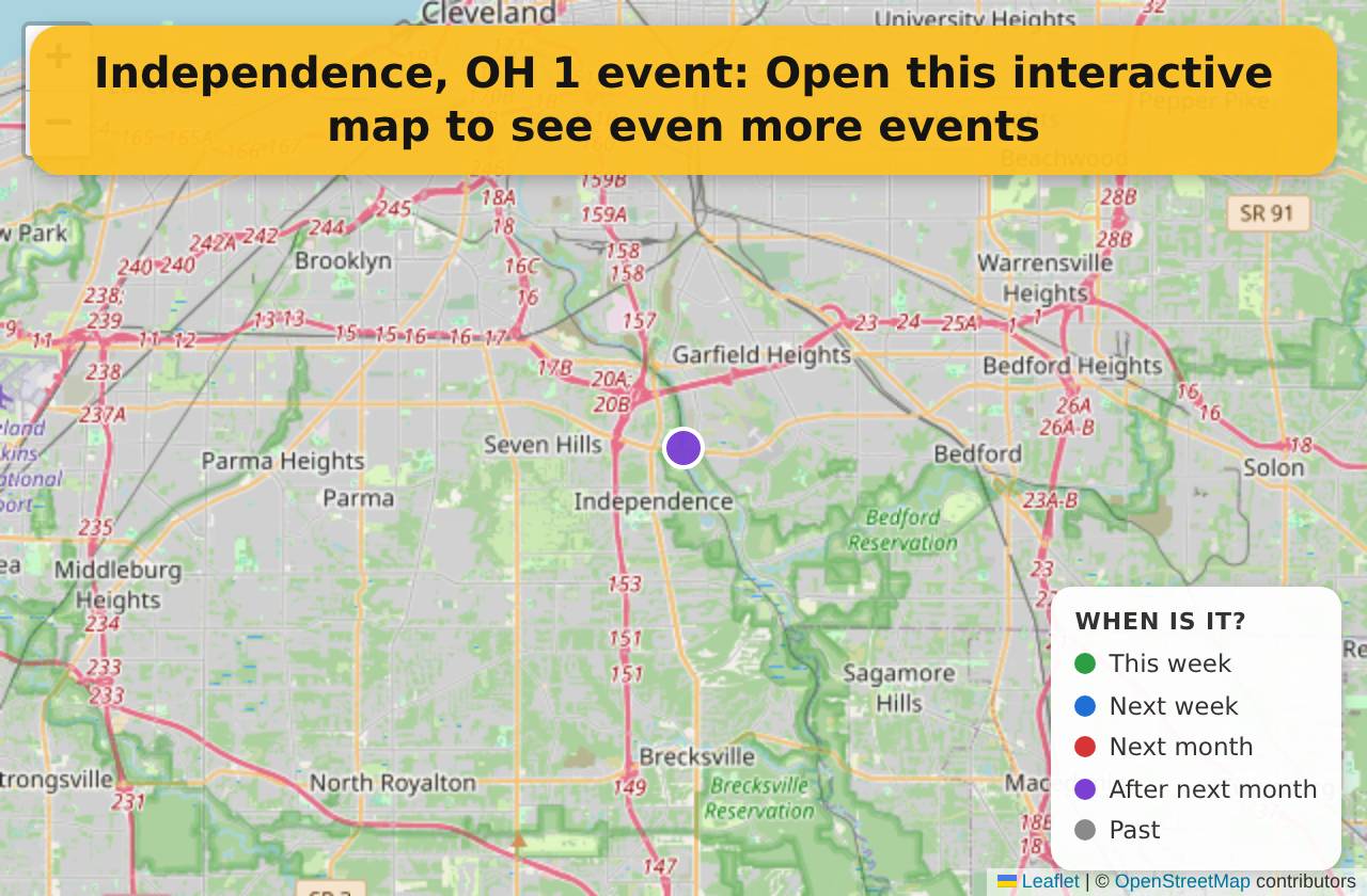 Map of events in Independence, OH on the interactive EVENTULIST map