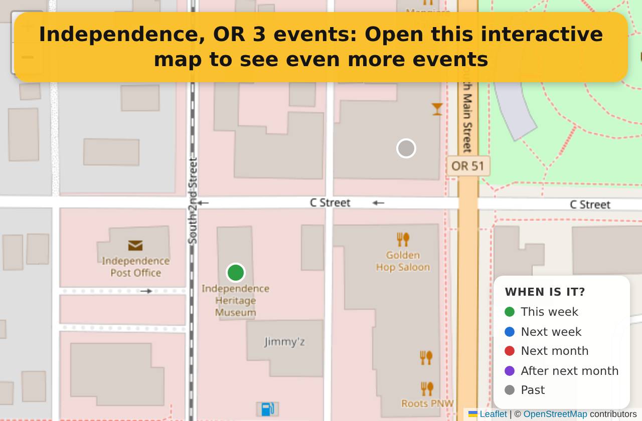 Map of events in Independence, OR on the interactive EVENTULIST map