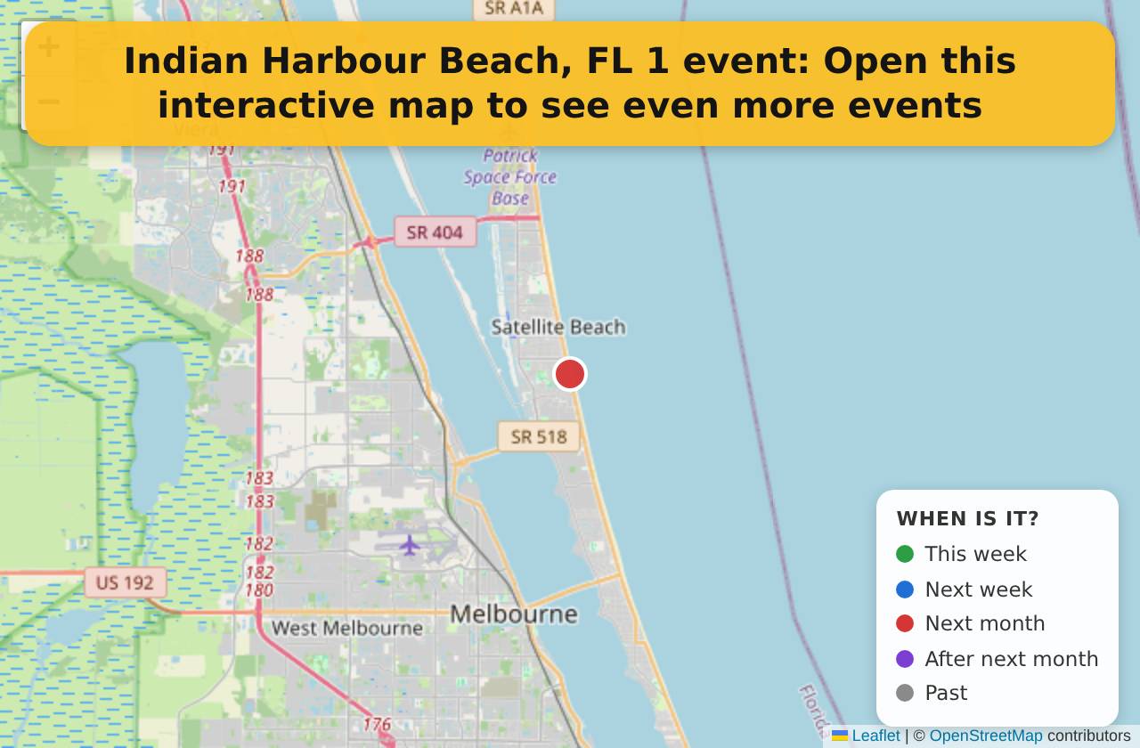 Map of events in Indian Harbour Beach, FL on the interactive EVENTULIST map