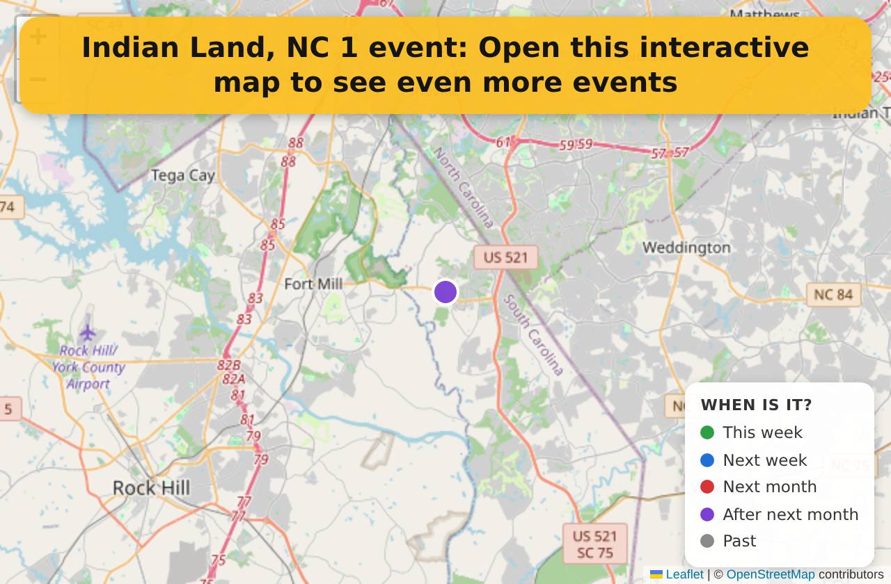 Map of events in Indian Land, NC on the interactive EVENTULIST map