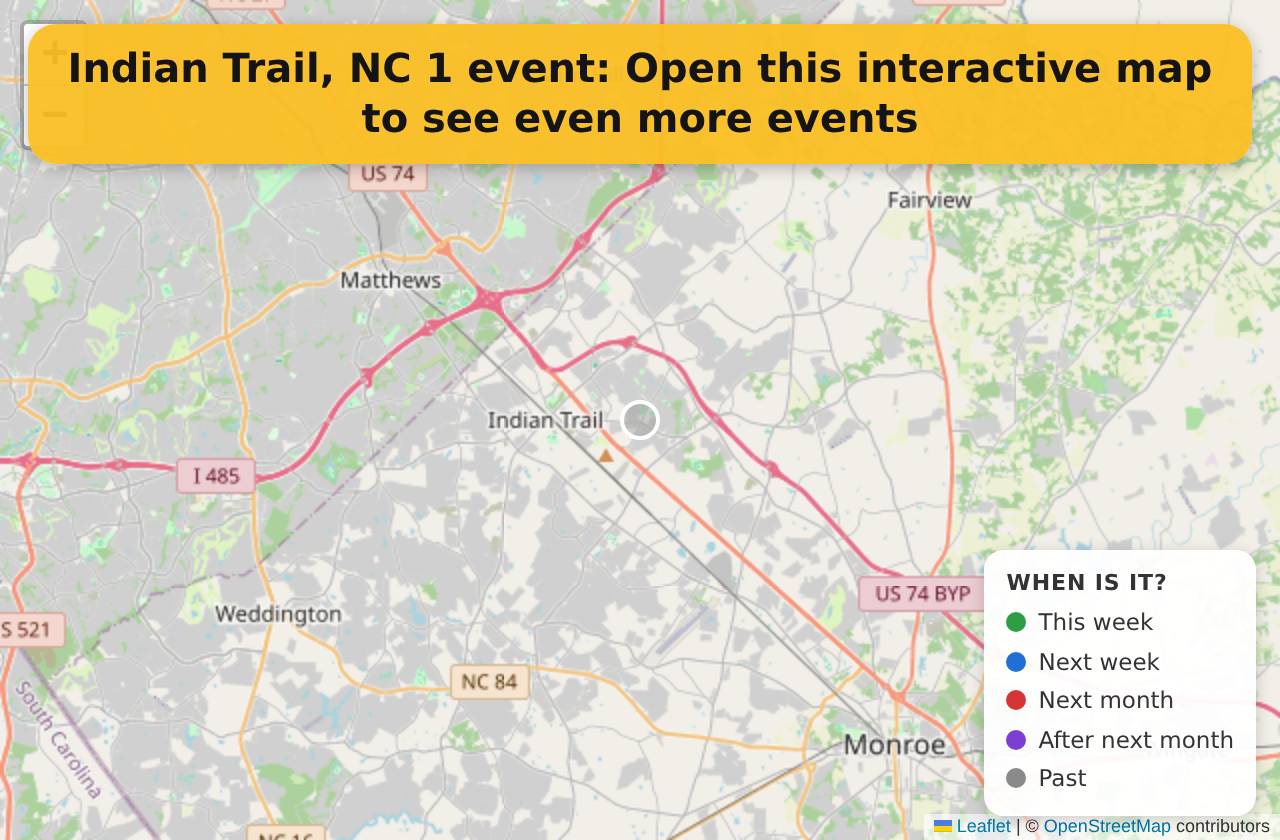 Map of events in Indian Trail, NC on the interactive EVENTULIST map
