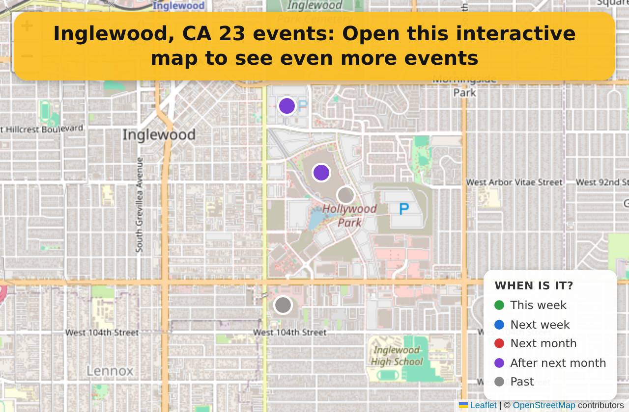 Map of events in Inglewood, CA on the interactive EVENTULIST map
