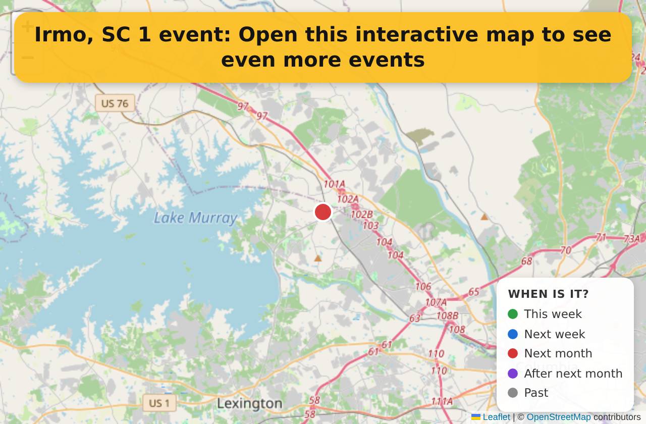 Map of events in Irmo, SC on the interactive EVENTULIST map