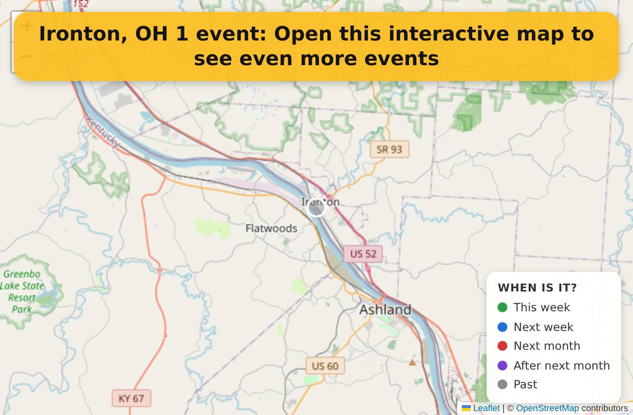 Map of events in Ironton, OH on the interactive EVENTULIST map