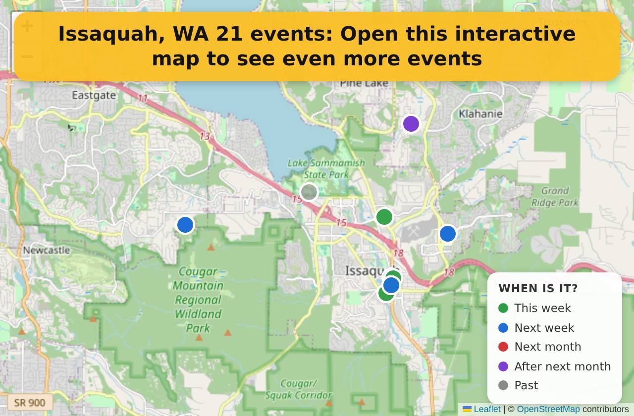 Map of events in Issaquah, WA on the interactive EVENTULIST map