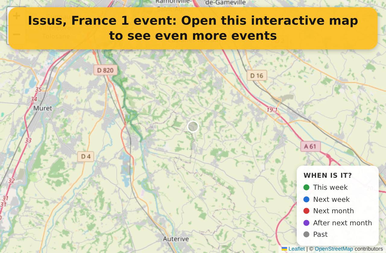 Map of events in Issus, France on the interactive EVENTULIST map