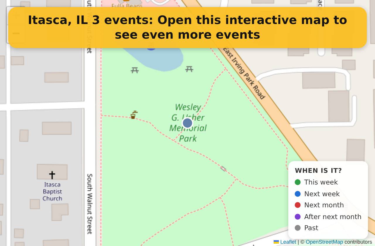 Map of events in Itasca, IL on the interactive EVENTULIST map