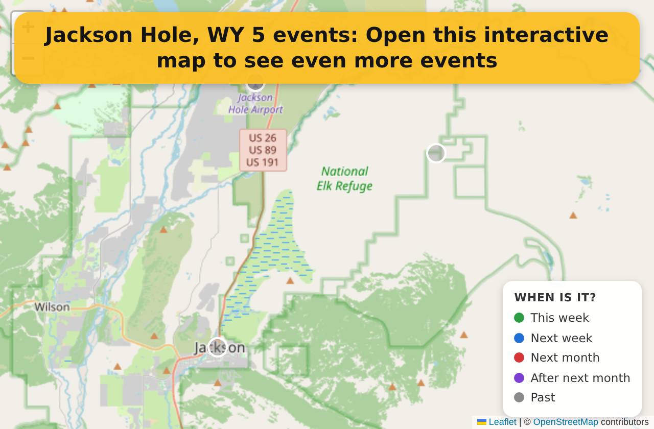 Map of events in Jackson Hole, WY on the interactive EVENTULIST map