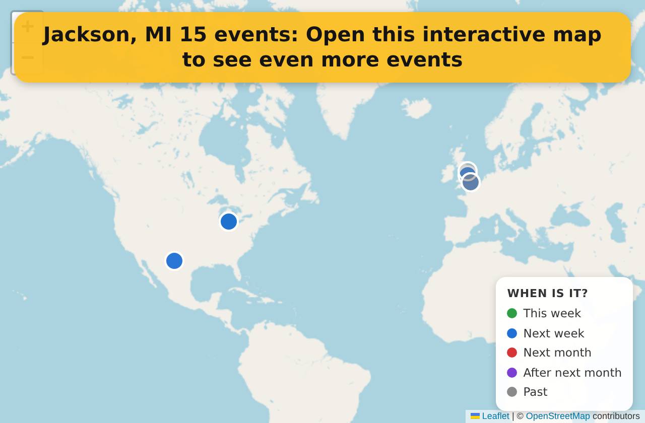 Map of events in Jackson, MI on the interactive EVENTULIST map
