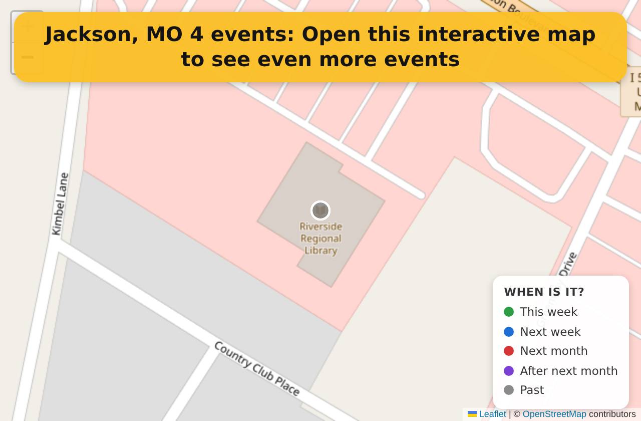 Map of events in Jackson, MO on the interactive EVENTULIST map