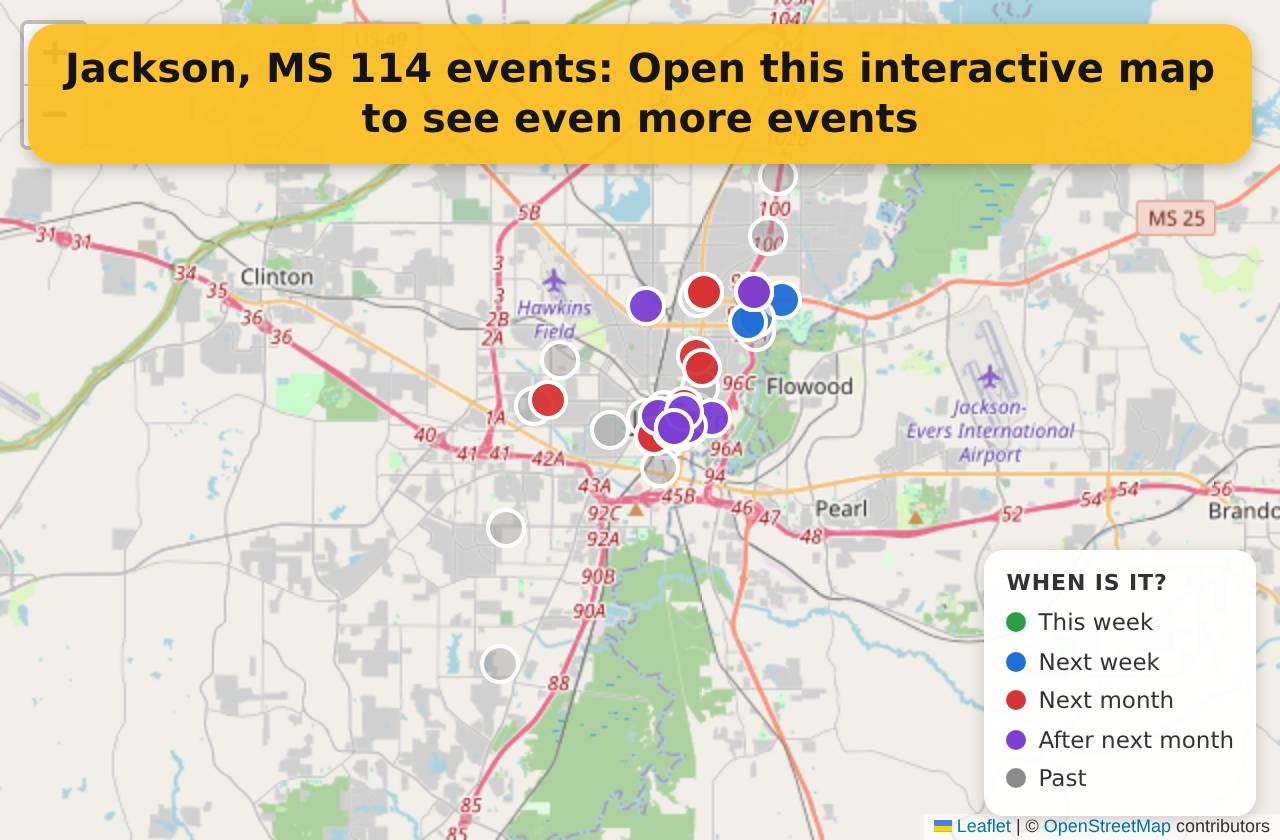 Map of events in Jackson, MS on the interactive EVENTULIST map