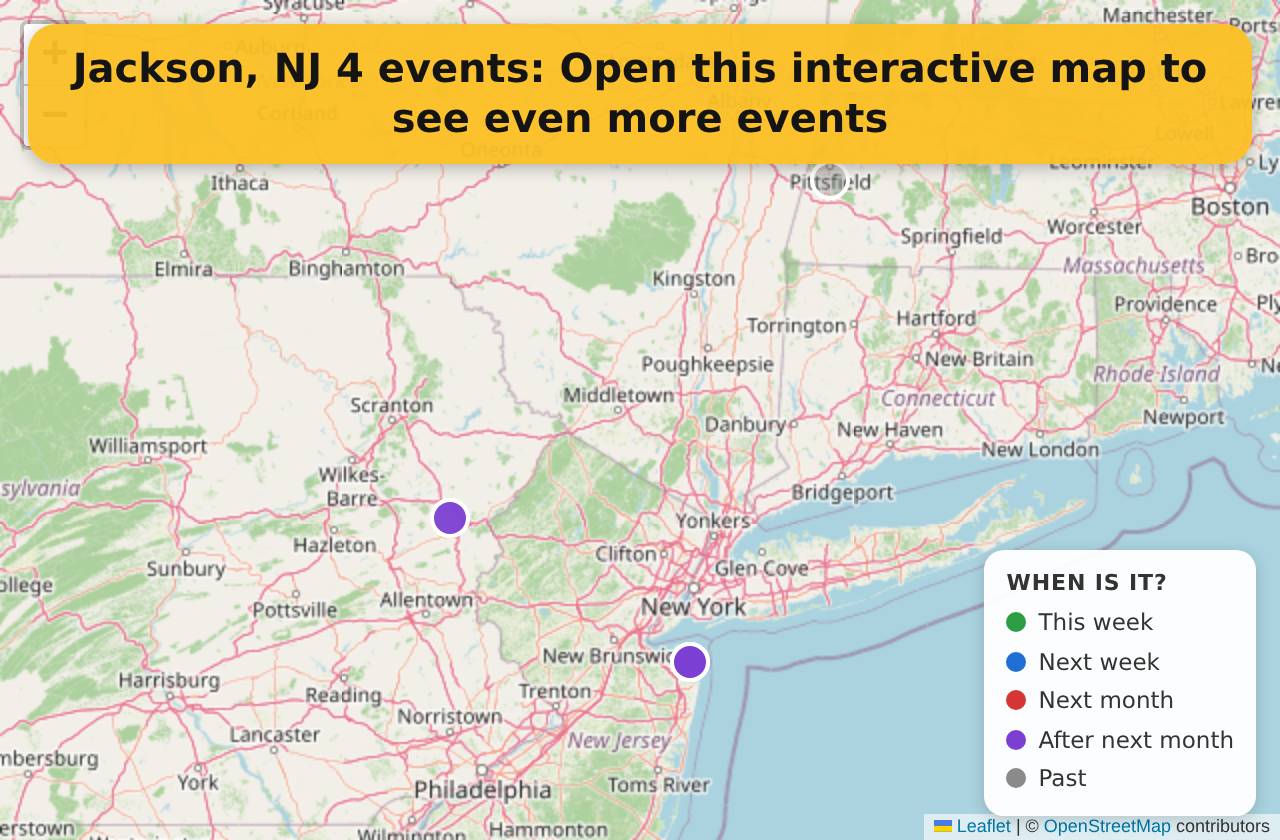 Map of events in Jackson, NJ on the interactive EVENTULIST map