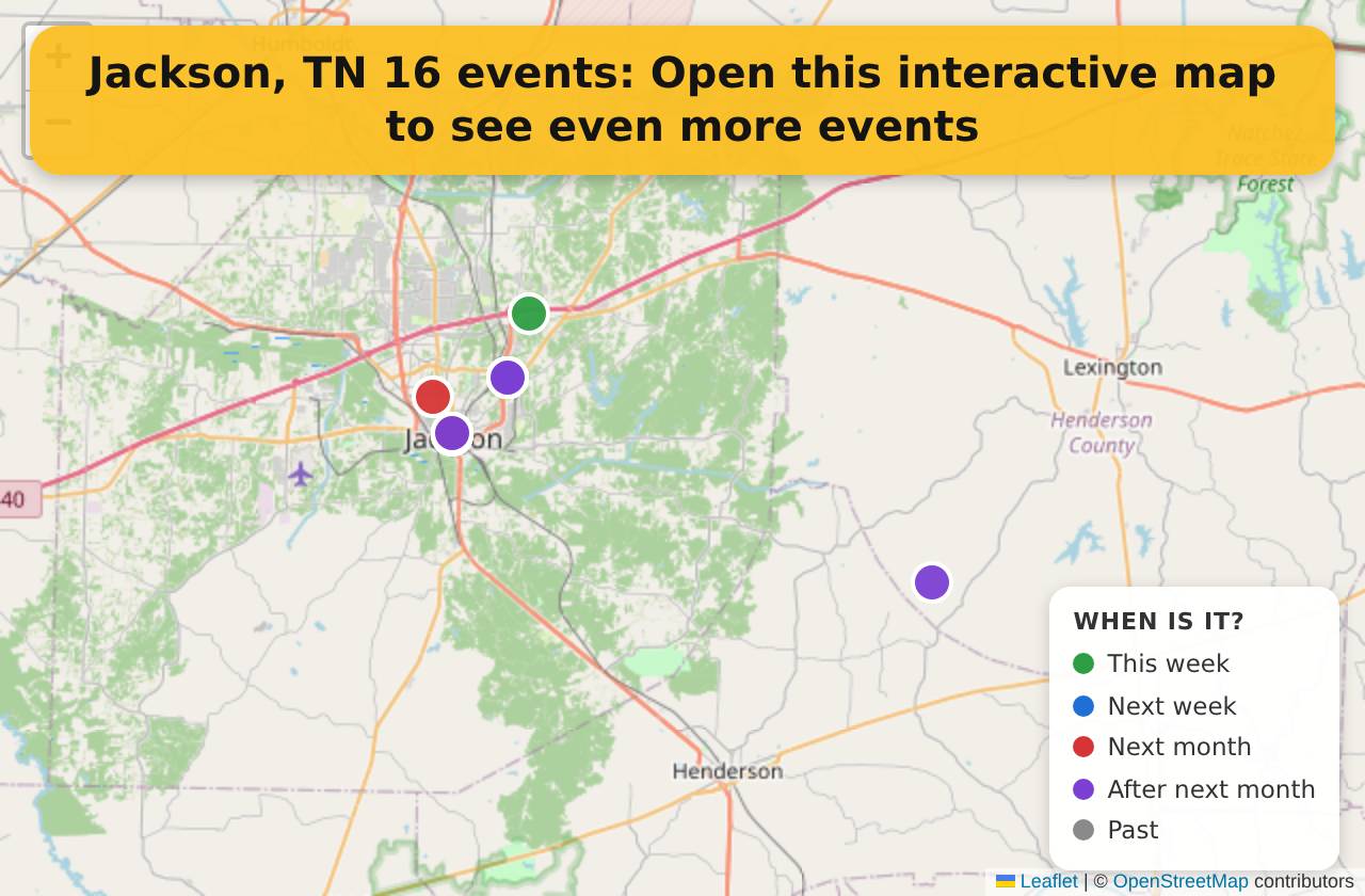Map of events in Jackson, TN on the interactive EVENTULIST map