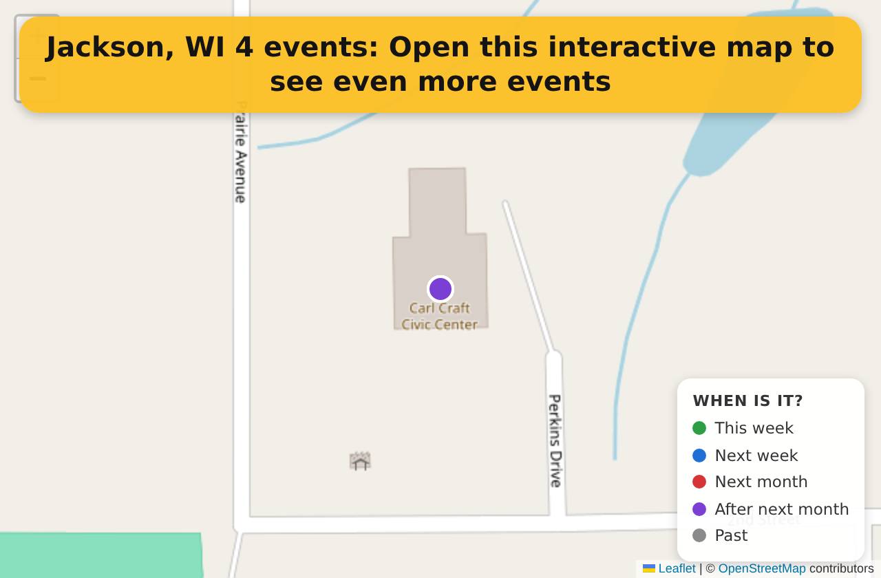 Map of events in Jackson, WI on the interactive EVENTULIST map
