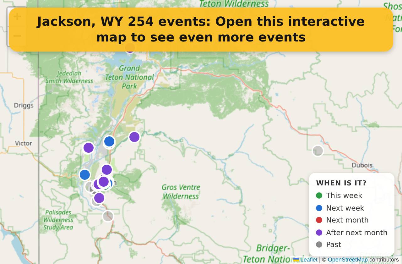 Map of events in Jackson, WY on the interactive EVENTULIST map