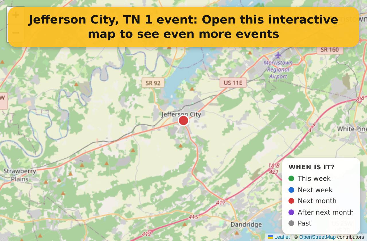 Map of events in Jefferson City, TN on the interactive EVENTULIST map