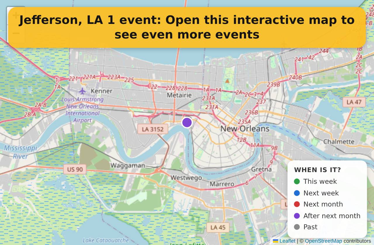 Map of events in Jefferson, LA on the interactive EVENTULIST map