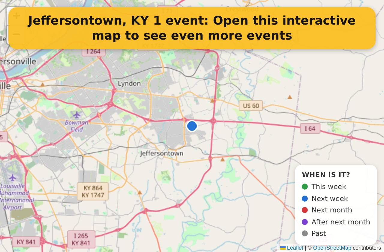 Map of events in Jeffersontown, KY on the interactive EVENTULIST map
