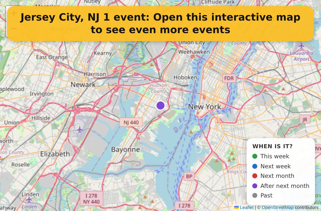 Map of events in Jersey City, NJ on the interactive EVENTULIST map