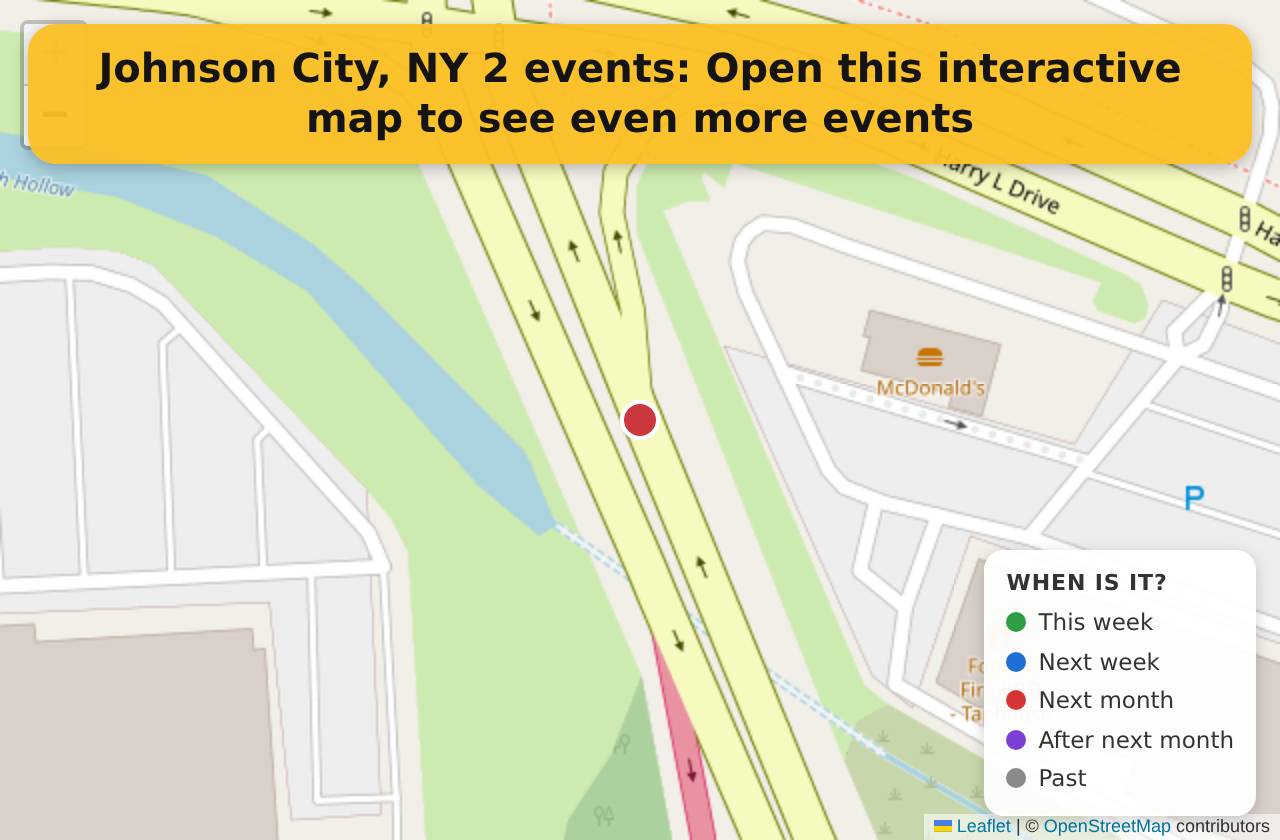 Map of events in Johnson City, NY on the interactive EVENTULIST map