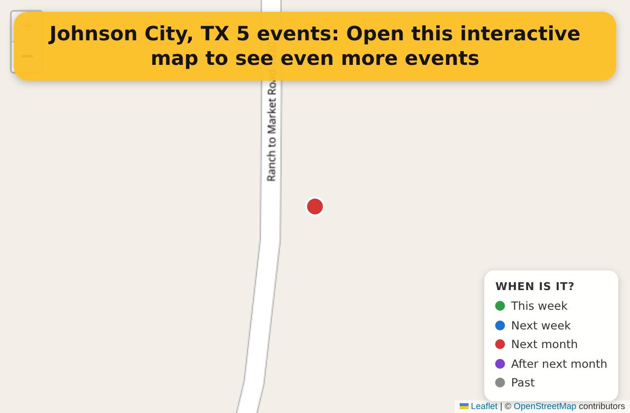 Map of events in Johnson City, TX on the interactive EVENTULIST map