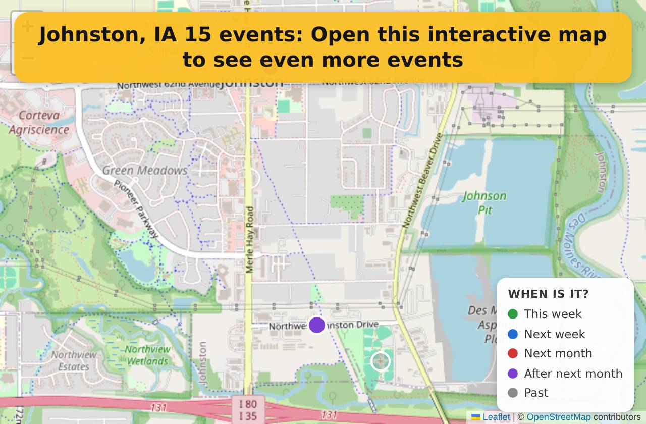 Map of events in Johnston, IA on the interactive EVENTULIST map