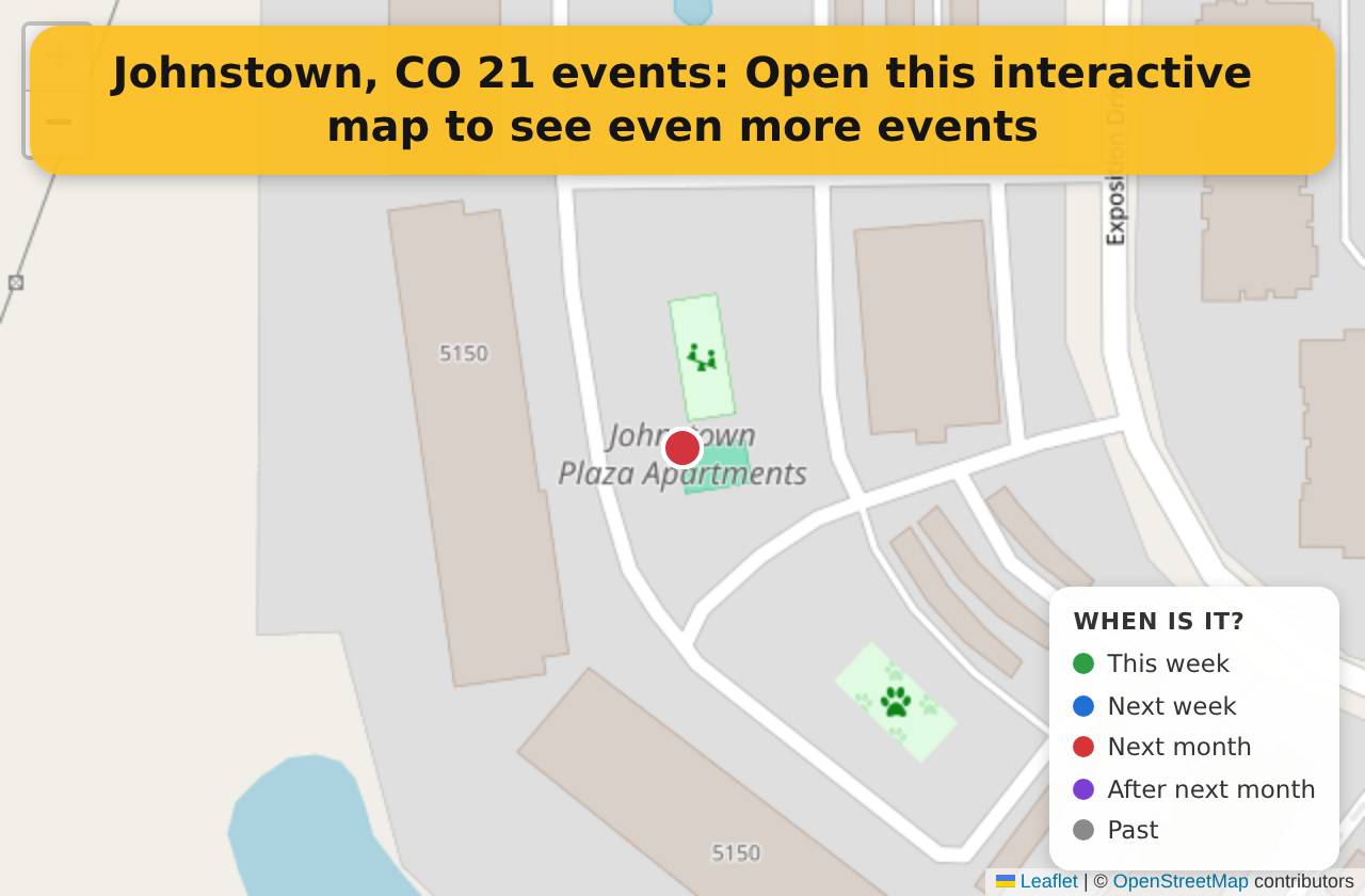 Map of events in Johnstown, CO on the interactive EVENTULIST map