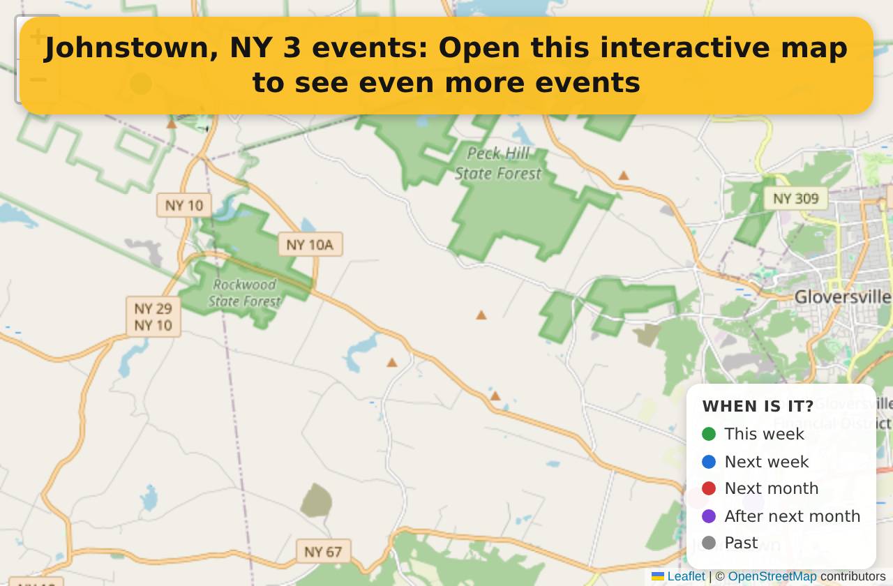 Map of events in Johnstown, NY on the interactive EVENTULIST map