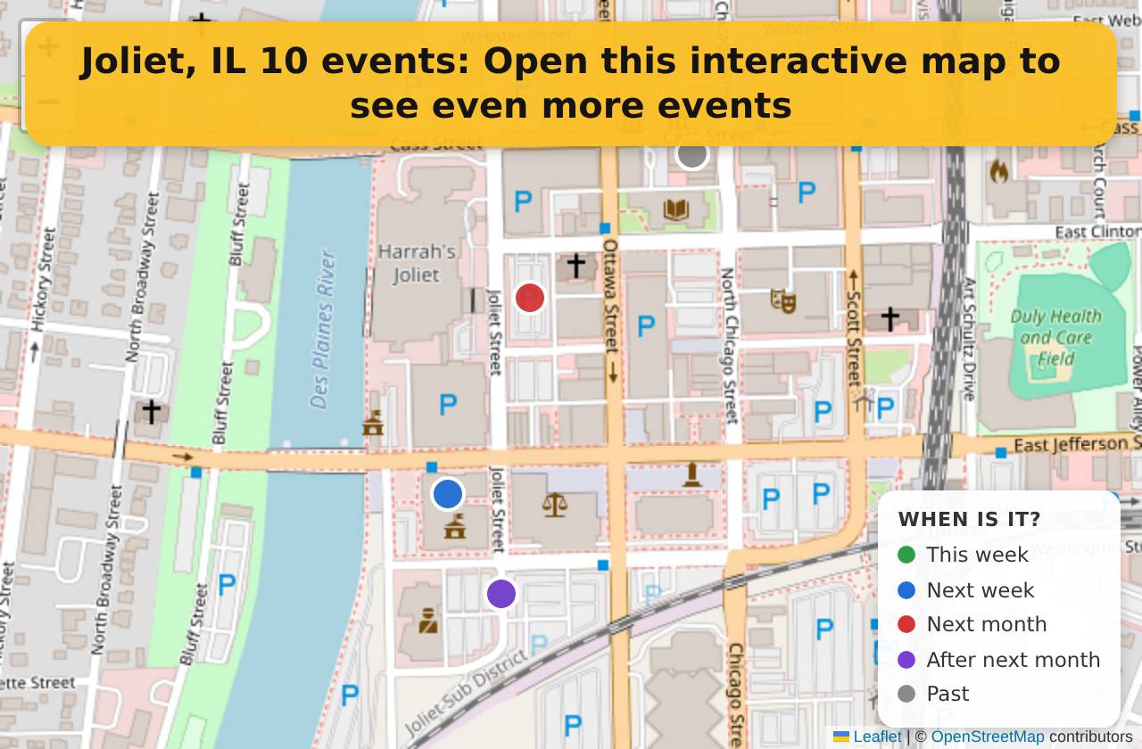 Map of events in Joliet, IL on the interactive EVENTULIST map
