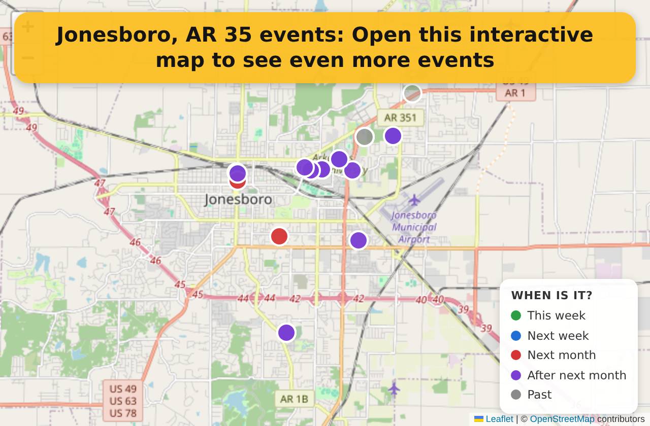 Map of events in Jonesboro, AR on the interactive EVENTULIST map