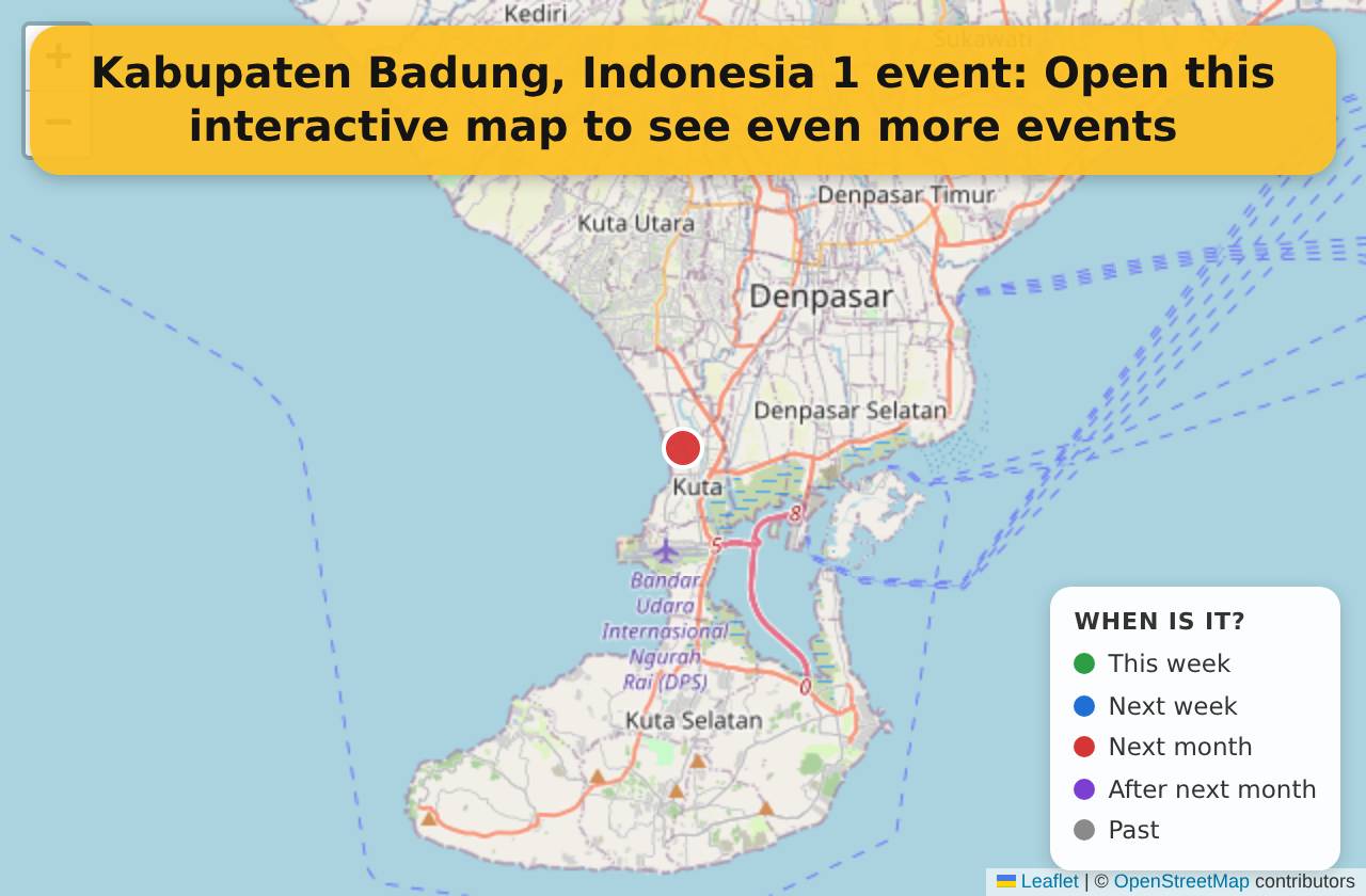 Map of events in Kabupaten Badung, Indonesia on the interactive EVENTULIST map
