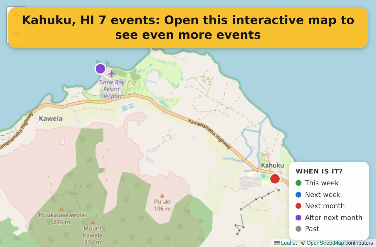 Map of events in Kahuku, HI on the interactive EVENTULIST map